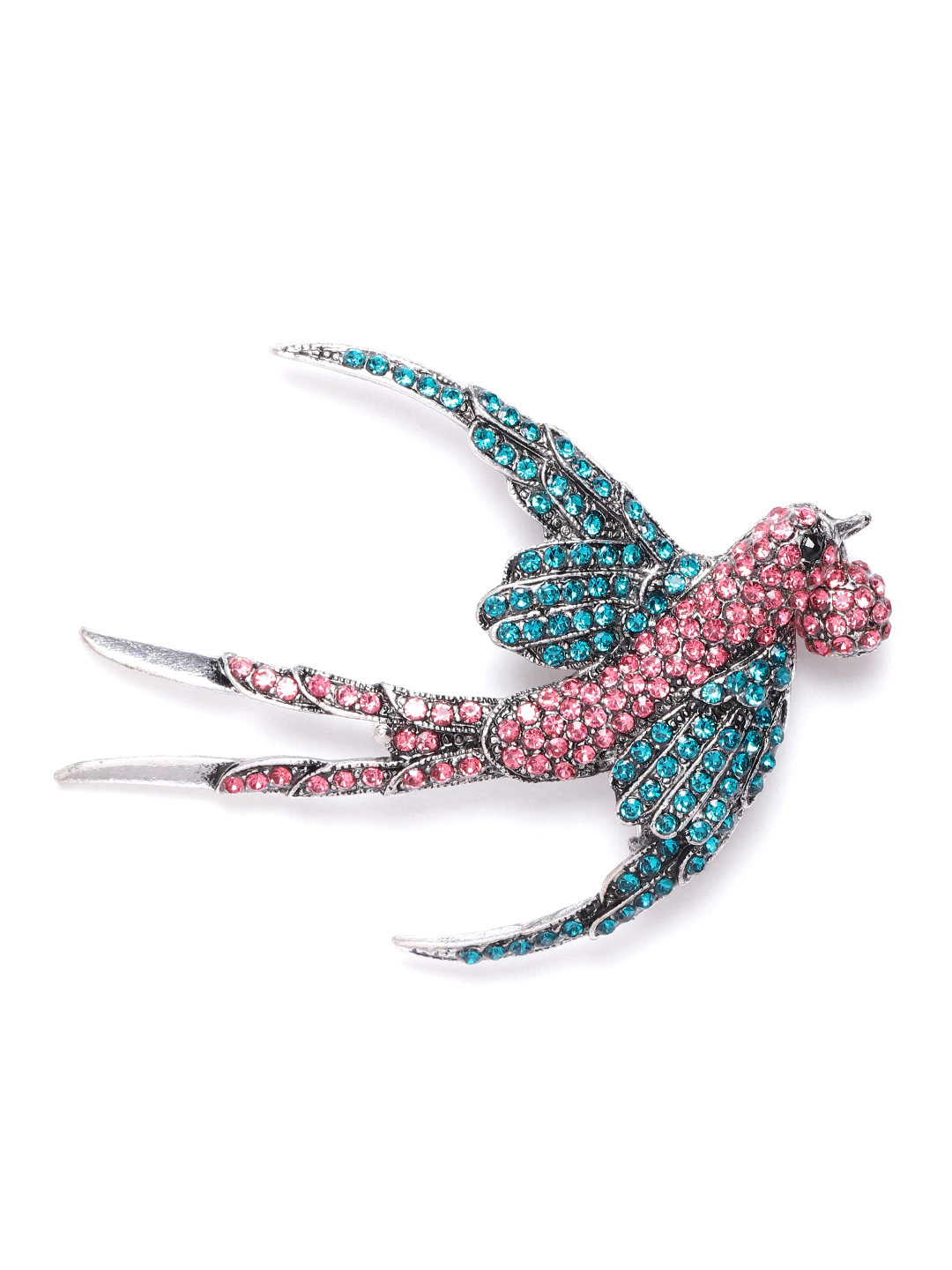 YouBella Women Pink  Blue Stone Studded Bird Shaped Statement Brooch